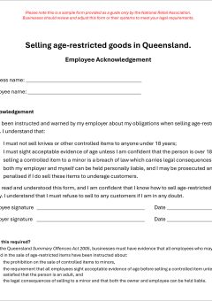 Sample staff acknowledgement - 2024 QLD Knife and Controlled Items